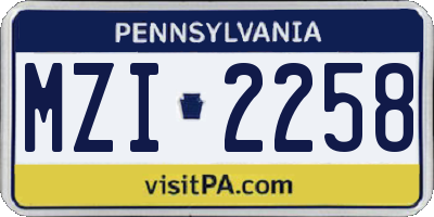 PA license plate MZI2258