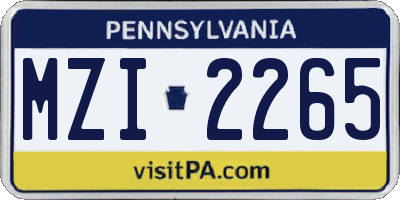 PA license plate MZI2265