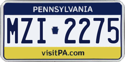 PA license plate MZI2275