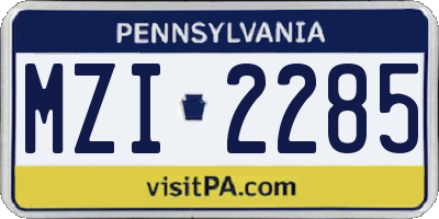 PA license plate MZI2285