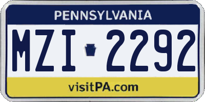 PA license plate MZI2292