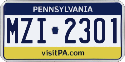 PA license plate MZI2301