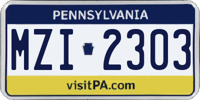 PA license plate MZI2303