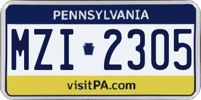 PA license plate MZI2305