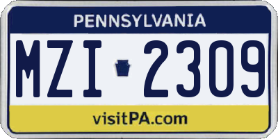 PA license plate MZI2309