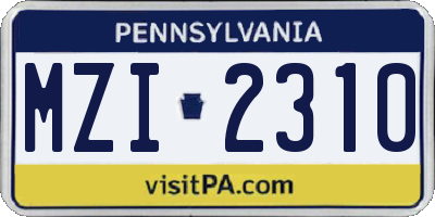 PA license plate MZI2310