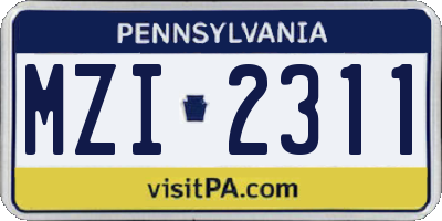 PA license plate MZI2311