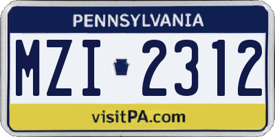 PA license plate MZI2312