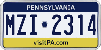 PA license plate MZI2314