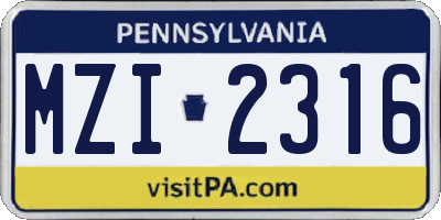 PA license plate MZI2316
