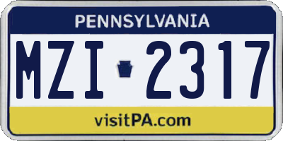 PA license plate MZI2317