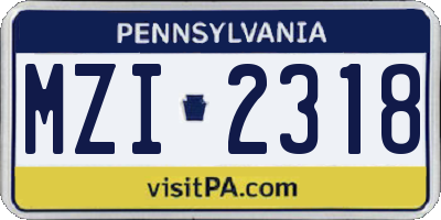 PA license plate MZI2318
