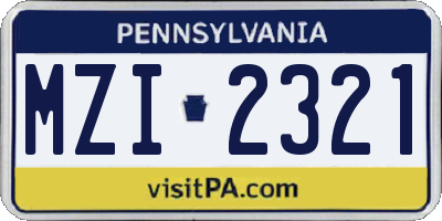 PA license plate MZI2321