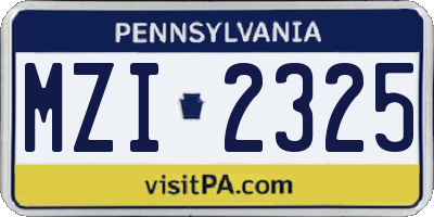 PA license plate MZI2325