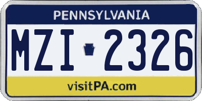 PA license plate MZI2326