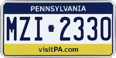 PA license plate MZI2330