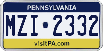 PA license plate MZI2332