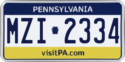 PA license plate MZI2334