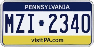 PA license plate MZI2340