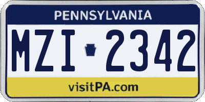 PA license plate MZI2342
