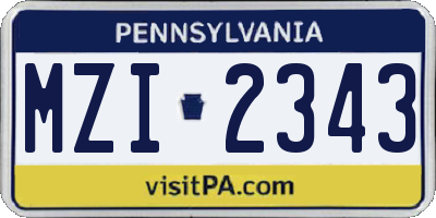 PA license plate MZI2343