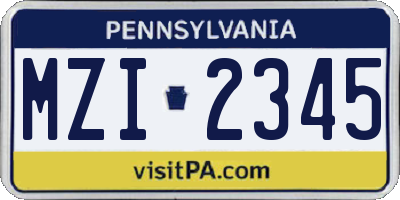 PA license plate MZI2345
