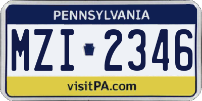 PA license plate MZI2346