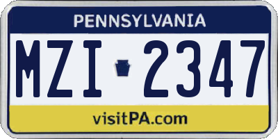 PA license plate MZI2347