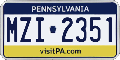 PA license plate MZI2351