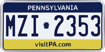 PA license plate MZI2353