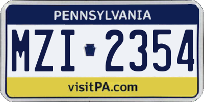 PA license plate MZI2354