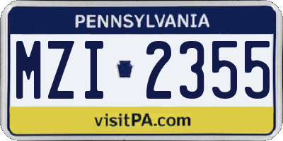 PA license plate MZI2355