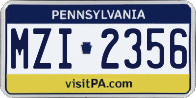PA license plate MZI2356