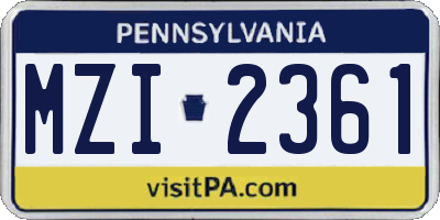 PA license plate MZI2361