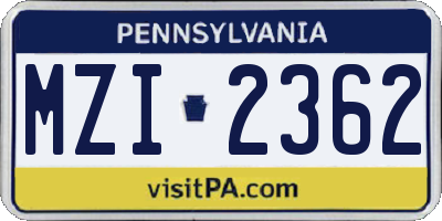 PA license plate MZI2362