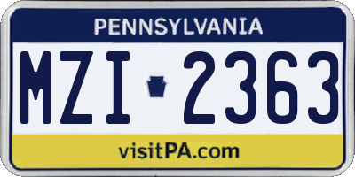PA license plate MZI2363