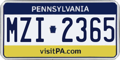 PA license plate MZI2365