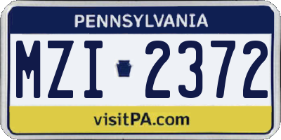 PA license plate MZI2372
