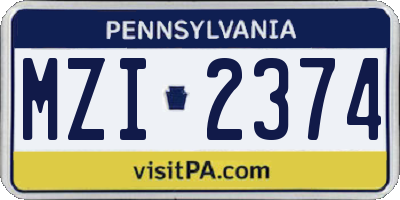PA license plate MZI2374