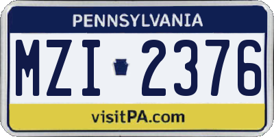 PA license plate MZI2376