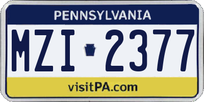 PA license plate MZI2377