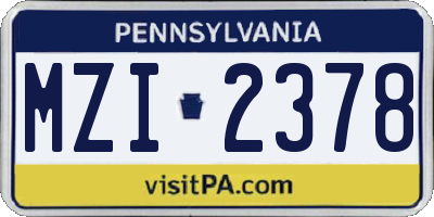 PA license plate MZI2378