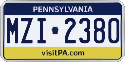 PA license plate MZI2380