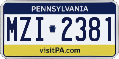 PA license plate MZI2381