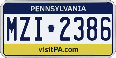 PA license plate MZI2386