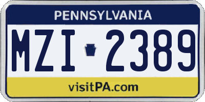 PA license plate MZI2389