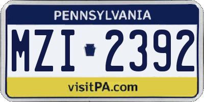 PA license plate MZI2392