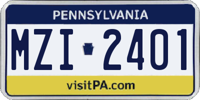 PA license plate MZI2401