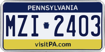 PA license plate MZI2403