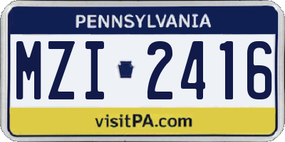 PA license plate MZI2416